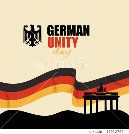 Hand Drawn German Unity Day Wavy Flag Greeting.Vector Illustration Hand Drawn German Unity Day Wavy Flag Greeting.Vector Illustration 139127664