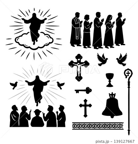 Hand Drawn Jesus Christ Christianity Silhouette Elements.Vector Illustration Hand Drawn Jesus Christ Christianity Silhouette Elements.Vector Illustration 139127667