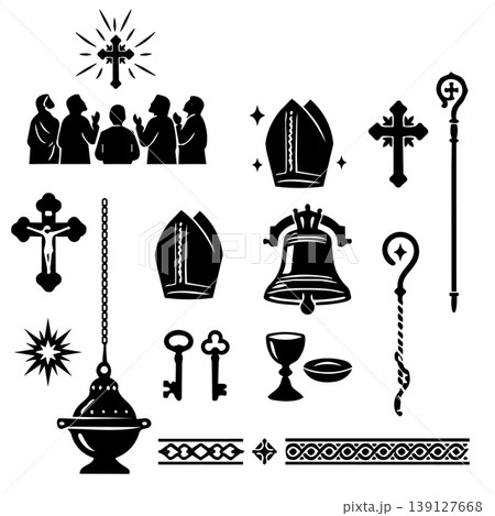 Christianity Religious Silhouette Elements Set.Vector Illustration Christianity Religious Silhouette Elements Set.Vector Illustration 139127668