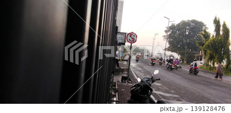 Highway Atmosphere with Motorcycle Traffic in the Morning Highway Atmosphere with Motorcycle Traffic in the Morning 139128476