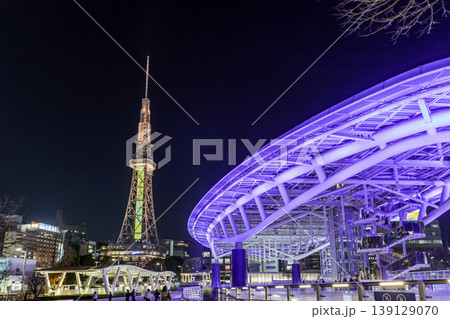 名古屋市街夜景　久屋大通公園　中部電力MIRAITOWER　オアシス21　水の宇宙船　愛知県名古屋市 139129070