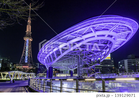 名古屋市街夜景　久屋大通公園　中部電力MIRAITOWER　オアシス21　水の宇宙船　愛知県名古屋市 139129071