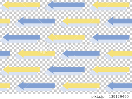 [Transparent Background] A design featuring two long, regularly spaced arrows (blue and yellow) pointing to the left. 139129490