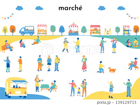 マルシェ　休日のマーケットで楽しむ人たち 139129715