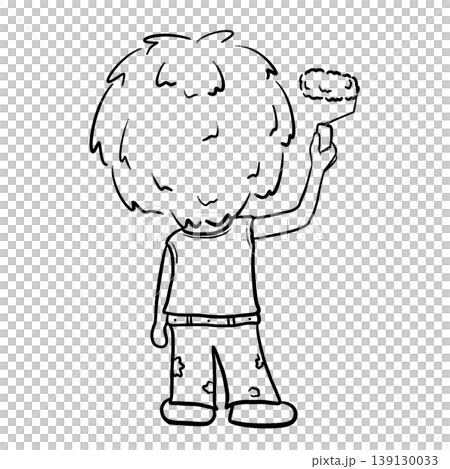 Boy painting wall by paint roller back view cartoon outline illustration 139130033