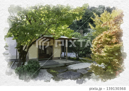 水彩画風 佐伯 佐伯市茶室・汲心亭 更深軒 大分県佐伯市 水彩画風 佐伯 佐伯市茶室・汲心亭 更深軒 大分県佐伯市 139130368