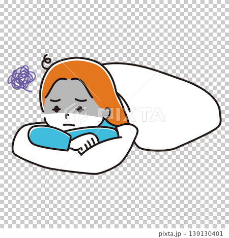 Illustration of a woman who can't get out of bed 139130401