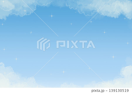 雲で囲まれた星空の背景素材 余白たっぷりのグラデーション空 バナー・広告用コピースペース 139130519