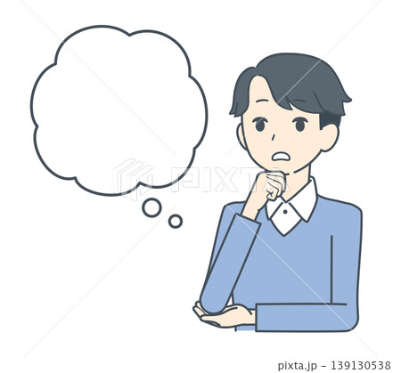吹き出しとともに考え込む若い男性のイラスト 吹き出しとともに考え込む若い男性のイラスト 139130538