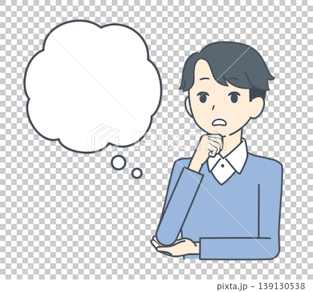 吹き出しとともに考え込む若い男性のイラスト 吹き出しとともに考え込む若い男性のイラスト 139130538