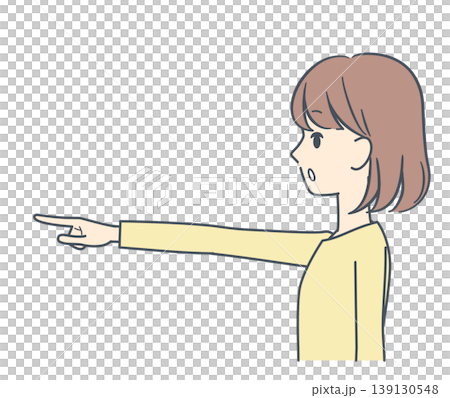 真横を向いて指をさす若い女性のイラスト 上半身 真横を向いて指をさす若い女性のイラスト 上半身 139130548
