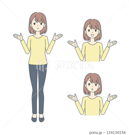 両手を挙げた若い女性のイラスト　セット 139130556