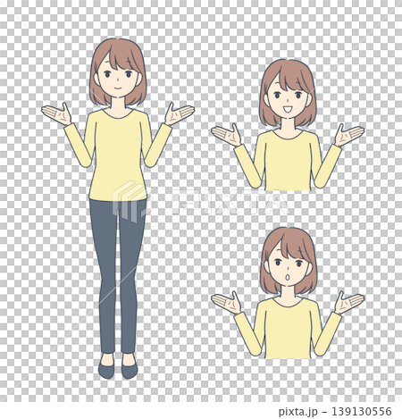両手を挙げた若い女性のイラスト　セット 139130556