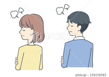 背を向けてそっぽを向き、怒る若い男女のイラスト 139130565