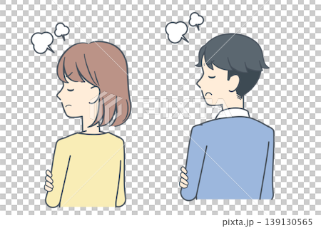 背を向けてそっぽを向き、怒る若い男女のイラスト 139130565