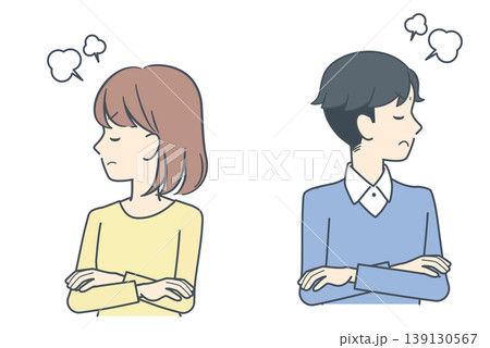 腕を組んでそっぽを向き、怒る若い男女のイラスト 腕を組んでそっぽを向き、怒る若い男女のイラスト 139130567