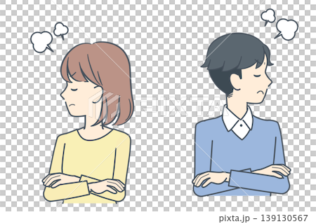 腕を組んでそっぽを向き、怒る若い男女のイラスト 腕を組んでそっぽを向き、怒る若い男女のイラスト 139130567