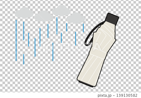 一幅描繪雨雲和白色折疊陽傘的插圖。 139130582