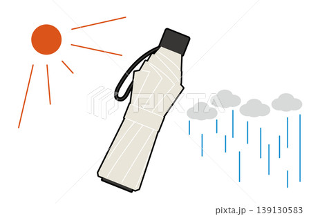 太陽と雨雲と白い折り畳み日傘のイラスト 太陽と雨雲と白い折り畳み日傘のイラスト 139130583