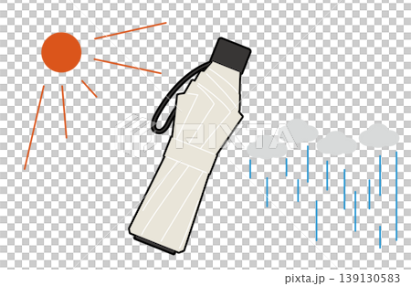 太陽と雨雲と白い折り畳み日傘のイラスト 太陽と雨雲と白い折り畳み日傘のイラスト 139130583