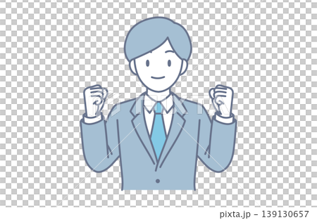 An illustration of a businessman showing his motivation with a fist pump. An illustration of a businessman showing his motivation with a fist pump. 139130657