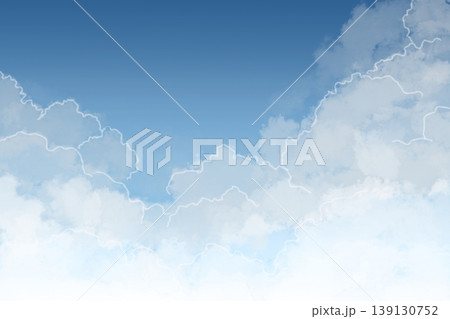 淡いグラデーションの空と雲の背景素材 白く縁取られたふんわり雲のナチュラル背景 コピースペースあり 139130752