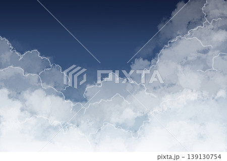 淡いグラデーションの空と雲の背景素材 白く縁取られたふんわり雲のナチュラル背景 コピースペースあり 139130754