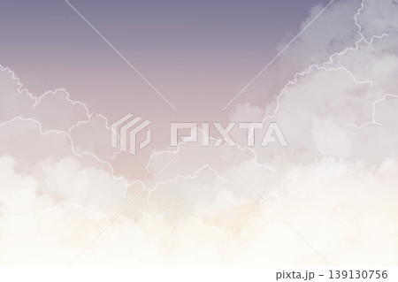 淡いグラデーションの空と雲の背景素材 白く縁取られたふんわり雲のナチュラル背景 コピースペースあり 淡いグラデーションの空と雲の背景素材 白く縁取られたふんわり雲のナチュラル背景 コピースペースあり 139130756