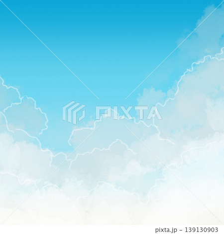淡いグラデーションの空と雲の背景素材 白く縁取られたふんわり雲のナチュラル背景 コピースペースあり 淡いグラデーションの空と雲の背景素材 白く縁取られたふんわり雲のナチュラル背景 コピースペースあり 139130903
