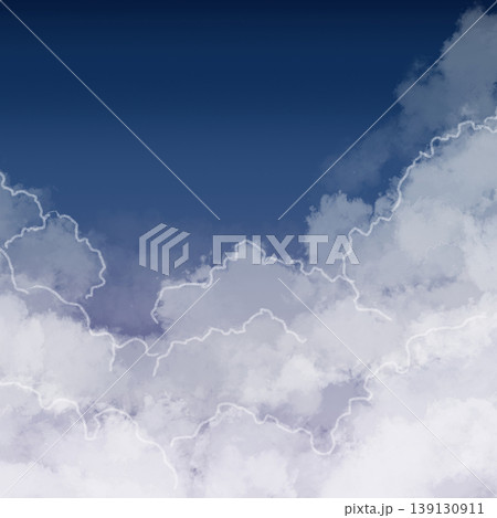 淡いグラデーションの空と雲の背景素材 白く縁取られたふんわり雲のナチュラル背景 コピースペースあり 139130911