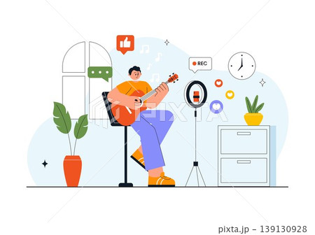Daily Vlog Vector Illustration of Content Creator Recording Video for Social Media Influencer Lifestyle with Filming Setup Camera Studio Background 139130928