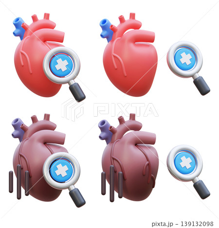 3D Medical Heart Checkup Icon with Magnifying Glass for Cardiovascular Diagnosis 3D Medical Heart Checkup Icon with Magnifying Glass for Cardiovascular Diagnosis 139132098