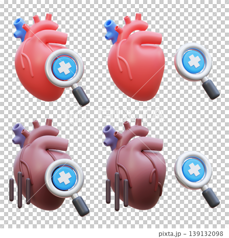 3D Medical Heart Checkup Icon with Magnifying Glass for Cardiovascular Diagnosis 3D Medical Heart Checkup Icon with Magnifying Glass for Cardiovascular Diagnosis 139132098