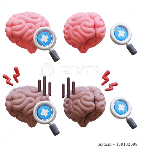 3D Brain Health Assessment Icon with Magnifying Glass for Neurological Diagnosis 3D Brain Health Assessment Icon with Magnifying Glass for Neurological Diagnosis 139132099