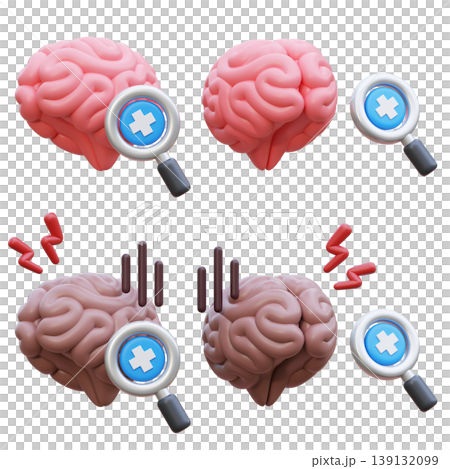 3D Brain Health Assessment Icon with Magnifying Glass for Neurological Diagnosis 3D Brain Health Assessment Icon with Magnifying Glass for Neurological Diagnosis 139132099