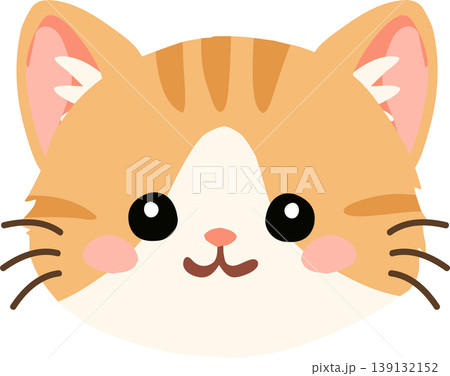 cute cartoon kitten face with soft orange tabby pattern 139132152