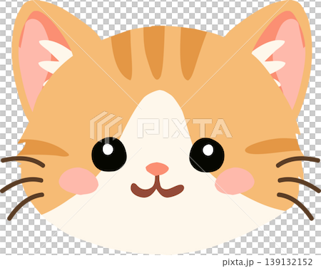 cute cartoon kitten face with soft orange tabby pattern 139132152