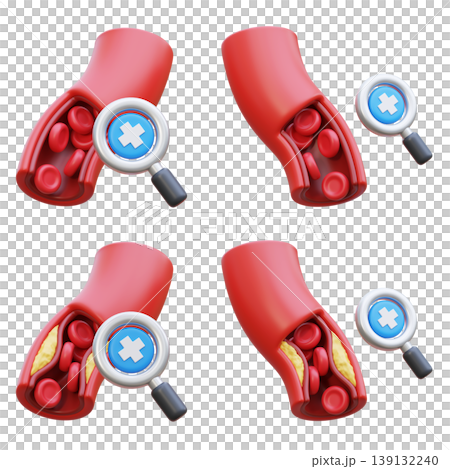 3D Artery Medical Checkup Icon with Magnifying Glass for Vascular Diagnosis 3D Artery Medical Checkup Icon with Magnifying Glass for Vascular Diagnosis 139132240