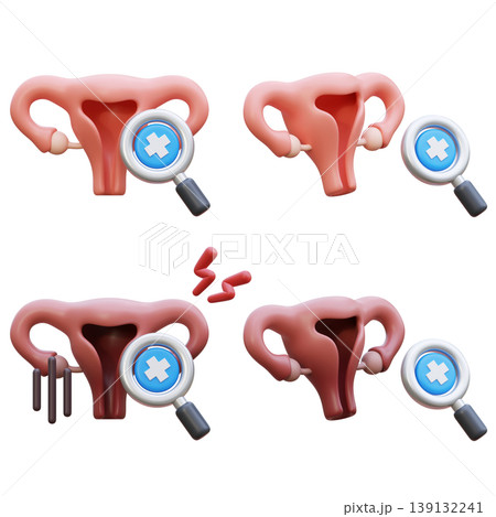 3D Uterus Medical Checkup Icon with Magnifying Glass for Gynecological Diagnosis 3D Uterus Medical Checkup Icon with Magnifying Glass for Gynecological Diagnosis 139132241