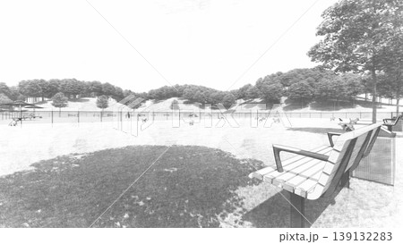 広々とした緑のドッグランと遊ぶ犬たちの風景(3DCG・イラスト) 広々とした緑のドッグランと遊ぶ犬たちの風景(3DCG・イラスト) 139132283