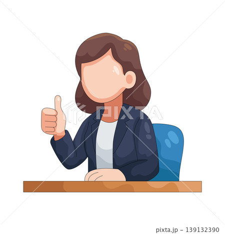 Illustration of businesswoman with thumbs up 139132390