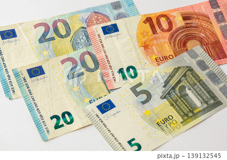Euro banknotes close-up. 5, 20, 10 euro close-up. (currency of the European Union). Euro banknotes close-up. 5, 20, 10 euro close-up. (currency of the European Union). 139132545