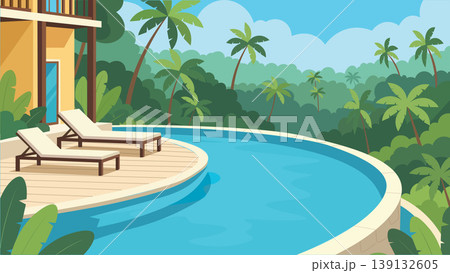 Curved Lagoon Bali Resort Flat Design Illustration 139132605