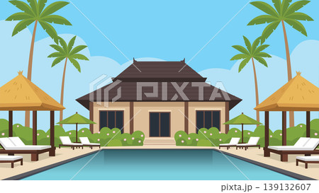 Palm Courtyard Bali Resort Flat Design Illustration Palm Courtyard Bali Resort Flat Design Illustration 139132607