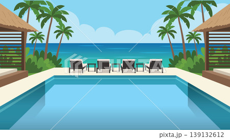 swimming pool with table and chairs 139132612