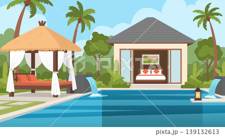 Tropical Escape Bali Resort Flat Design Illustration Tropical Escape Bali Resort Flat Design Illustration 139132613