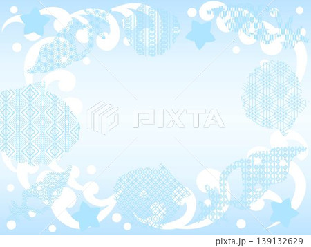 透かし和柄模様の貝殻の水色の背景 139132629
