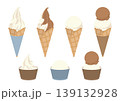 ソフトクリームとアイスクリームのセット コーンとカップのシンプルなベクターイラスト素材 139132928