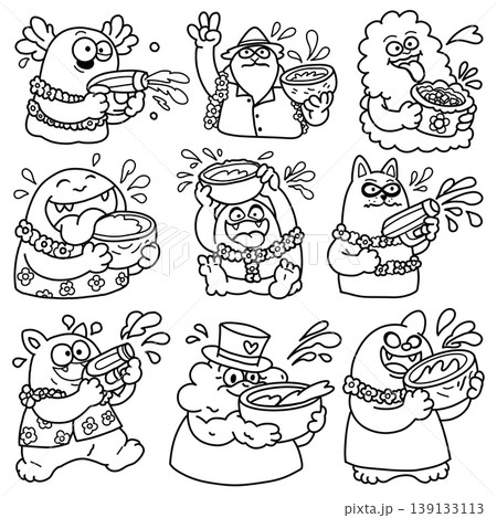 Cartoon doodle water festival character happy celebration splash flower necklace Cartoon doodle water festival character happy celebration splash flower necklace 139133113
