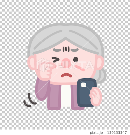 An elderly woman whose eyes are tired from looking at her smartphone too much. An elderly woman whose eyes are tired from looking at her smartphone too much. 139133347